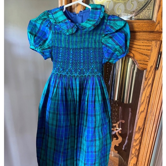 Luli & Me Girls Blue Swiss Floral Sleeveless Smocked Dress - Smocked Collar
